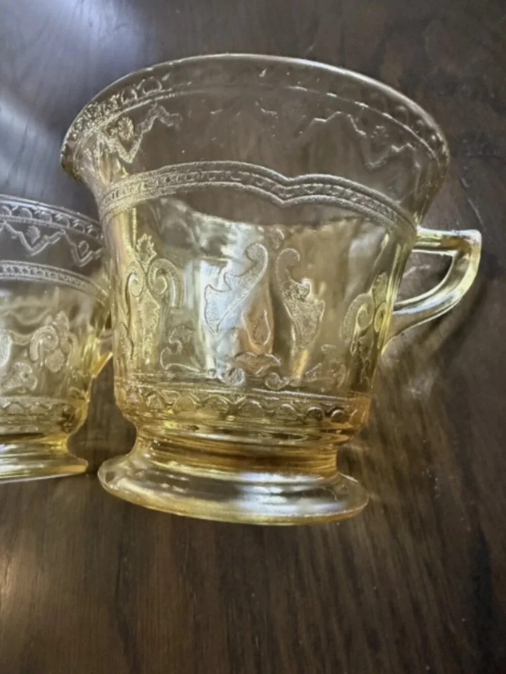 Federal Patrician Amber Depression Glass Creamer and Sugar Bowl with Lid